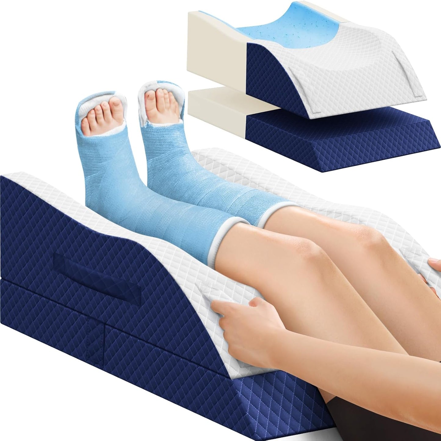TranquilRelax Leg Elevation Pillows for After Surgery, Wedge Pillow, Grey | Memory Foam, All-around Knee & Ankle Support for Swelling, Height-adjustable, Nop-Slip Bottom, Washable Cover, Single-leg