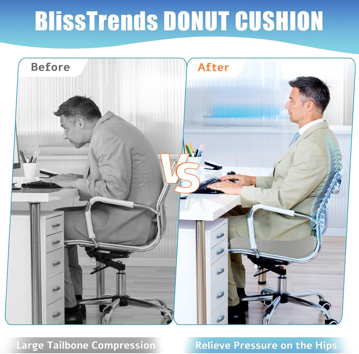 BlissTrends Donut Pillow Seat Cushion, Memory Foam Lifting Cushions(Black)