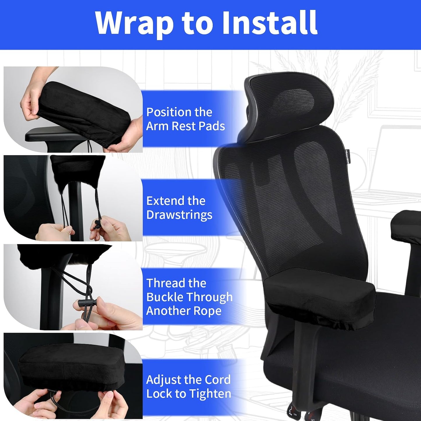 YOUFi Office Chair Arm Covers,Extra Soft Velvet Armrest Cushion,Set of 2 | Ergonomic Support for Elbows & Forearms Pressure Relief, Non-Slip Full Cover Arm Rest Pads for Desk Chair,Gaming Chair, Gray