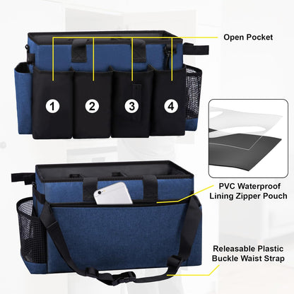 Wearable Large Cleaning Caddy Bag for Housekeepers (Black&Gray) | Cleaning Supplies Organizer with Adjustable Shoulder, Waist & Handle Straps, Detailing Bag for Kitchen Supplies