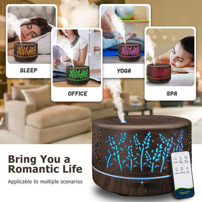 Diffusers for Essential Oils Large Room 600ml,Essential Oil Diffusers for Home with R/C,Cool Mist Humidifier,7 Colors Lights & 3 Mist Mode Waterless Auto Off for Office