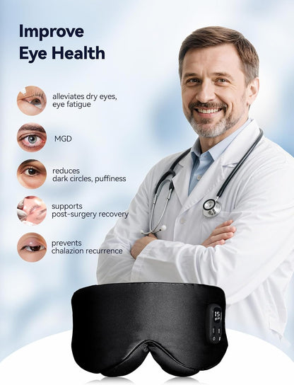 Heated Eye Mask for Dry Eyes, Warm Compress with Adjustable Heat & Timer