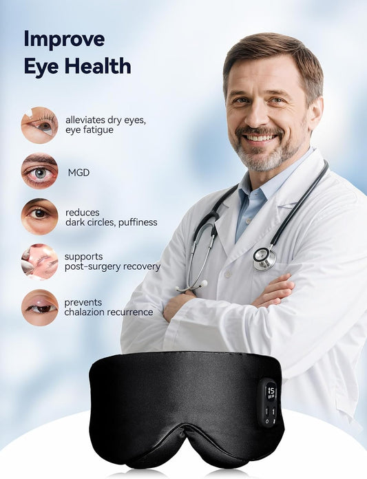 Heated Eye Mask for Dry Eyes, Warm Compress with Adjustable Heat & Timer