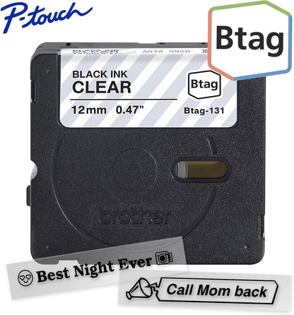 Brother Genuine P-Touch Btag BTAG231 Black on White Label Tape ~1/2in by 13.1ft (12mm x 4m). (Works Only with Brother PT-N10, PT-N20, PT-N25BT Label Makers)