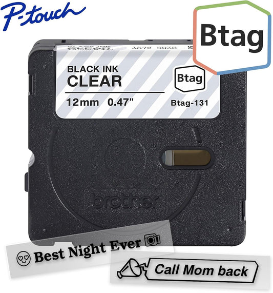 Brother Genuine P-Touch Btag BTAG231 Black on White Label Tape ~1/2in by 13.1ft (12mm x 4m). (Works Only with Brother PT-N10, PT-N20, PT-N25BT Label Makers)