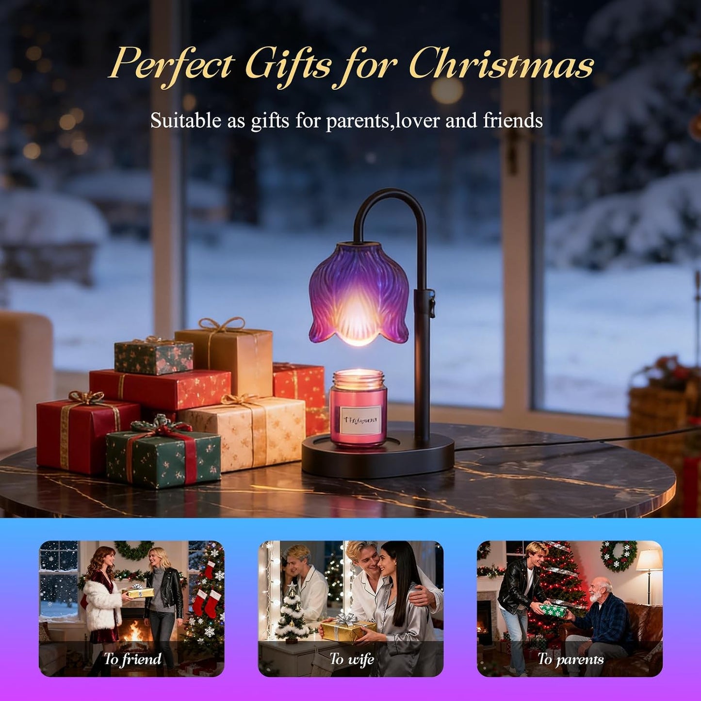 Flower Candle Warmer Lamp, Timer & 4-Level Dimmer, Adjustable Height | Flameless Electric Wax Warmer for Jar Candles, Includes 2 Bulbs, Pink, Home Decor Gift for Mom & Women, Housewarming
