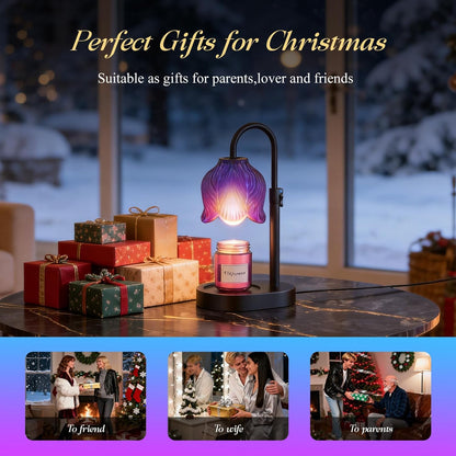 Flower Candle Warmer Lamp, Timer & 4-Level Dimmer, Adjustable Height | Flameless Electric Wax Warmer for Jar Candles, Includes 2 Bulbs, Pink, Home Decor Gift for Mom & Women, Housewarming