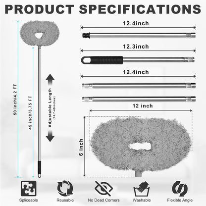 Storystore Ceiling Fan Cleaner Duster, Adjustable Microfiber Duster | 4.2FT Fan Cleaner with 13-50" Pole for Cleaning Fan Blades, Cobwebs, Walls, Doors and Windows, Brush for Dust Removal