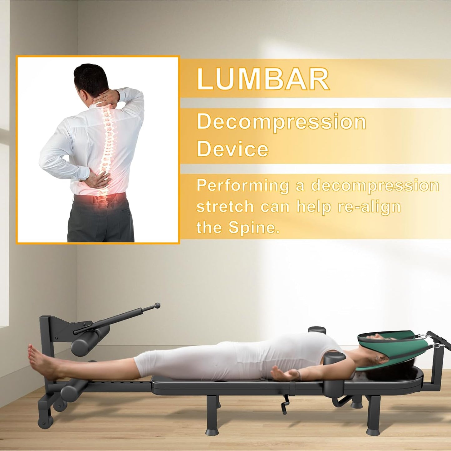 Home Lumbar Traction Table, Portable Massage Cervical & Lumbar Stretcher Bed, Full Body Traction Bed for Tension Relief and Back Decompression (Black)