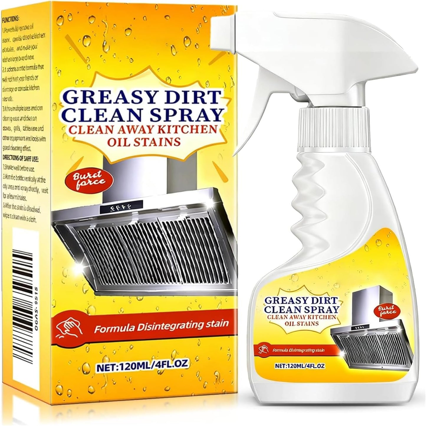 Heavy-Duty Degreaser, Oven & Stove Top Cleaner, Remove Kitchen Stubborn Grease & Grime for Rang Hood, Grill, Pot Cleaning -120ml/4Fl.Oz