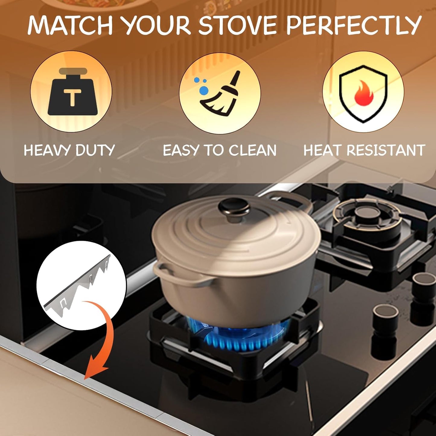 Stainless Steel Stove Gap Covers (2PCS), Stove Gap Filler for Kitchen Oven Counter Side Gap, Range Trim Kit, Easy Clean and Heat Resistant, Adjustable Length 13.8" to 27.5" 1