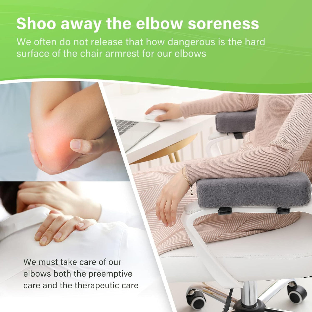 LargeLeaf Chair Armrest Cooling Gel Cushions Elbow Pillow Pressure Relief Office Chair Gaming Chair armrest with Memory Foam armrest Pads 2-Piece Set of Chair
