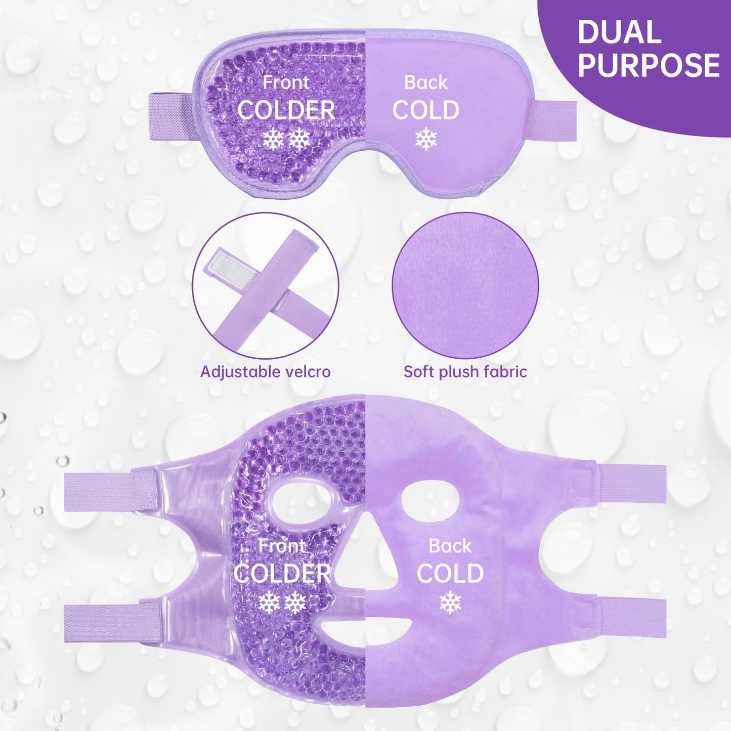 ZNÖCUETÖD Cold Face Eye Mask Ice Pack Reduce Facial Puff, Dark Circles, Hot Cold Compress Pack, Face SPA Gift for Woman Sleeping, Pressure, Headaches, Skin Care, Post Laser Cosmetic Care, Reversible