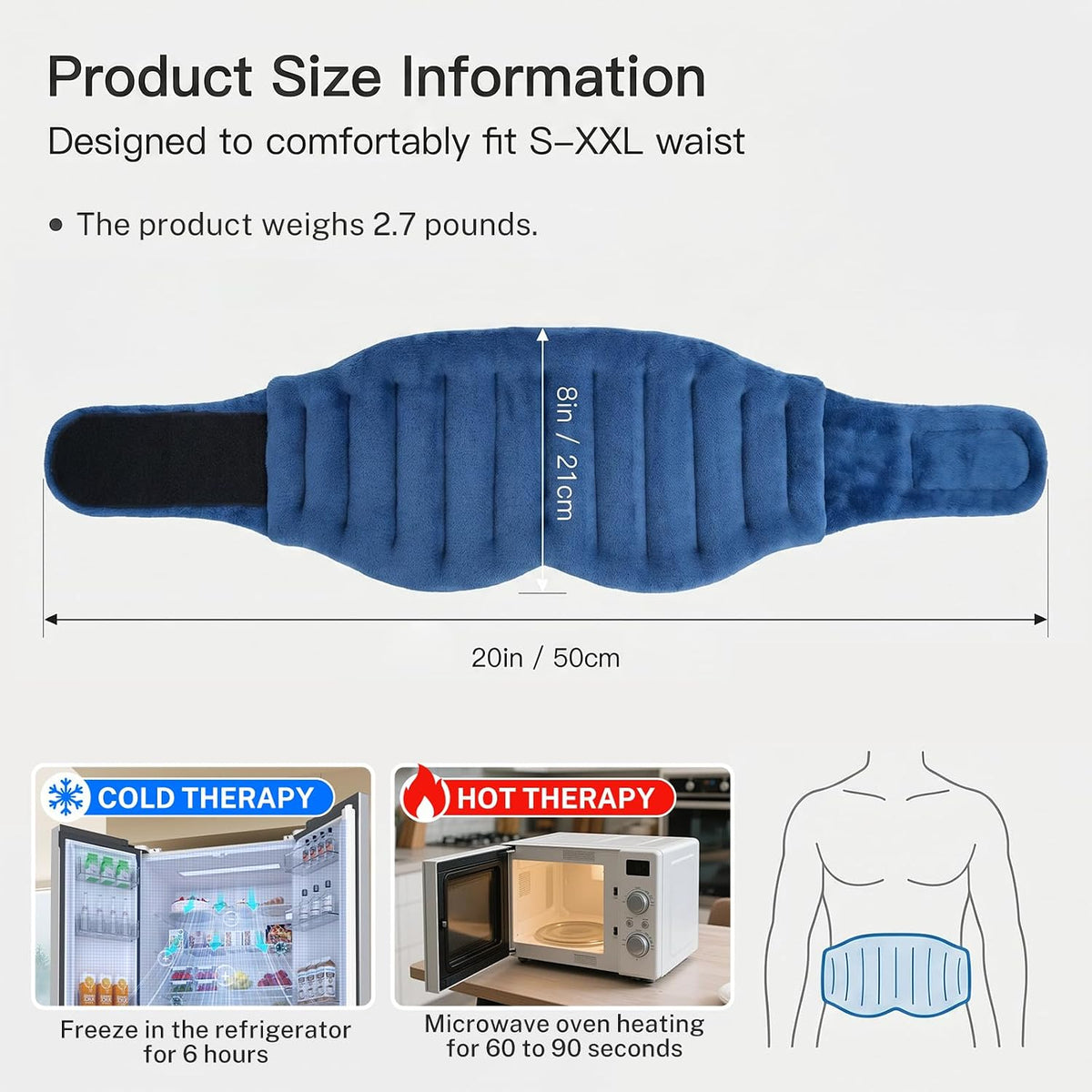 Microwave Heating Pad for Lower Back, Waist, Periods Cramps Pain Relief - Wearable Microwavable Heating Pads Heating Pad with Flax Seed for Hot & Cold Therapy, Unscented Wearable Heat Pack（Navy Blue）