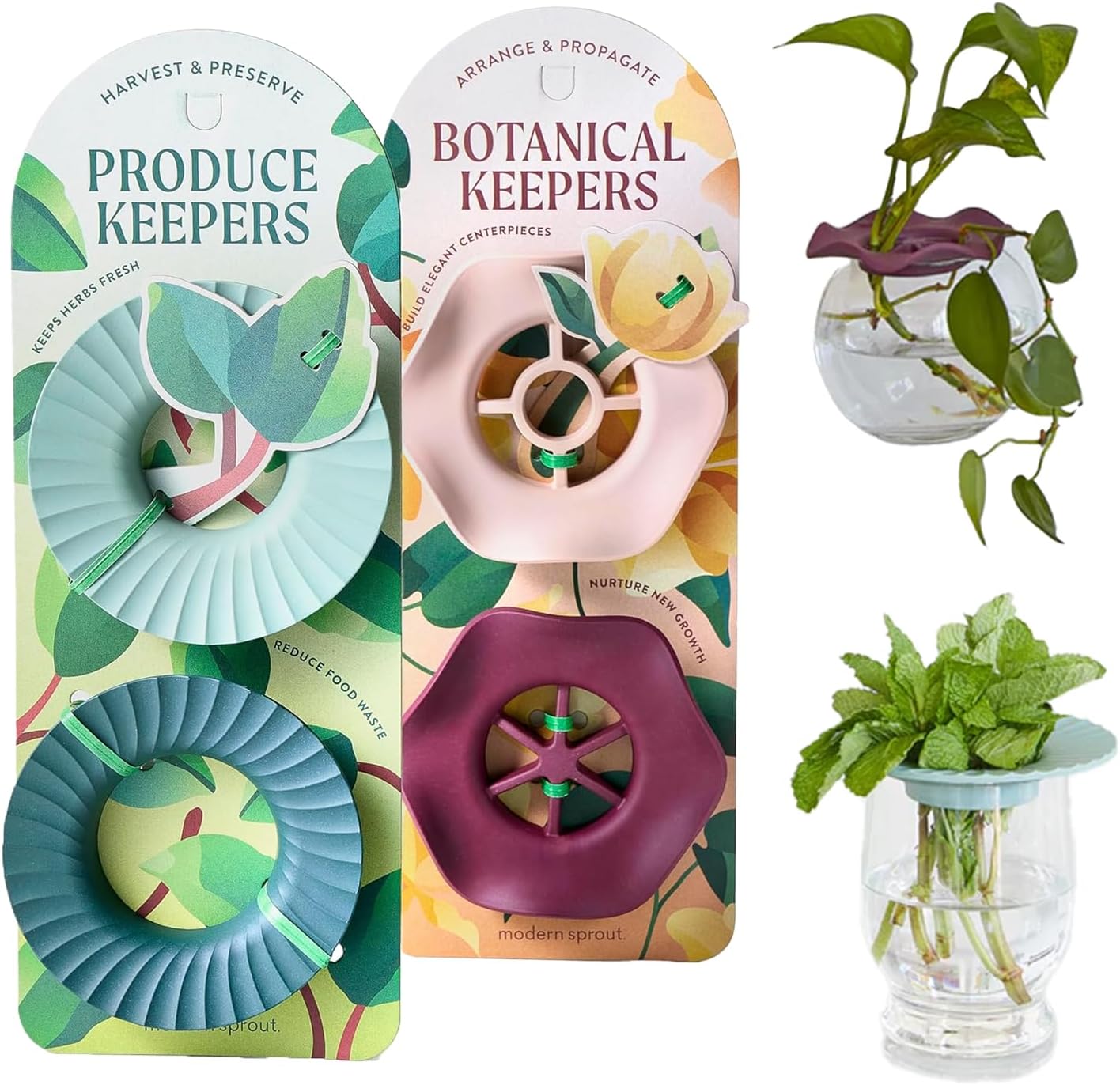 Modern Sprout Eco-Friendly Produce Keeper for Fresh Herbs & Greens - 2 Pack | BPA-Free, Sustainable Materials - Extends Freshness Up to 2 Weeks - Gift for Plant Lovers and Home Chefs