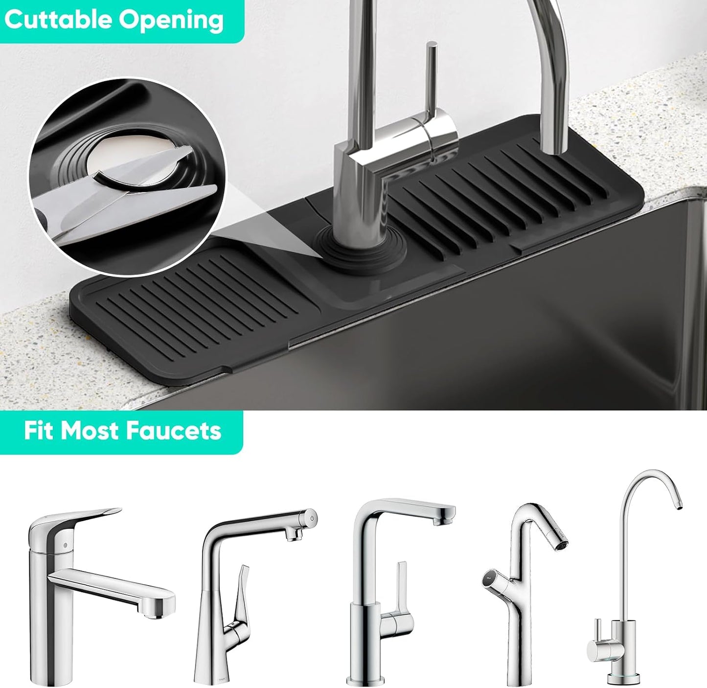 24 Inch Longer Faucet Mat for Kitchen Sink [5° Slope Fast Self-draining]Bathroom Kitchen Sink Splash Guard Silicone Sinks Faucet Mat Splash Guard for Kitchens Sinks Area Tidy Splashs Draining Mats
