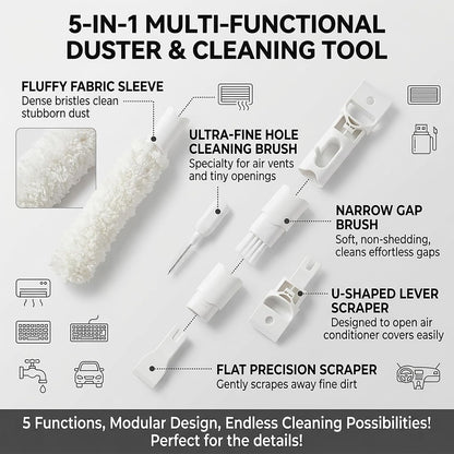 Home Detail Cleaning Kit, Crevice Cleaning Brush, 5-in-1 Detail Duster, Replacement Pads, Microfiber Sleeves and Storage Bag for Window Tracks, Air Vents, Kitchen and Bathroom