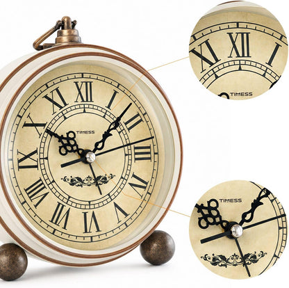 TIMESS 4.3-Inch Vintage Analog Alarm Clock, Silent Non-Ticking, Brown