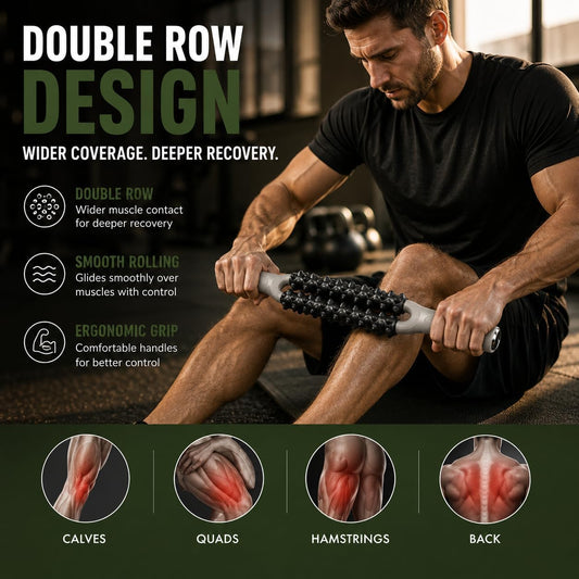 Muscle Roller Stick for Deep Muscle Recovery, Double Row Massage Roller | Double Row Design | Smooth Controlled Rolling | Large Muscle Coverage | Workout Recovery | Portable Recovery Tool