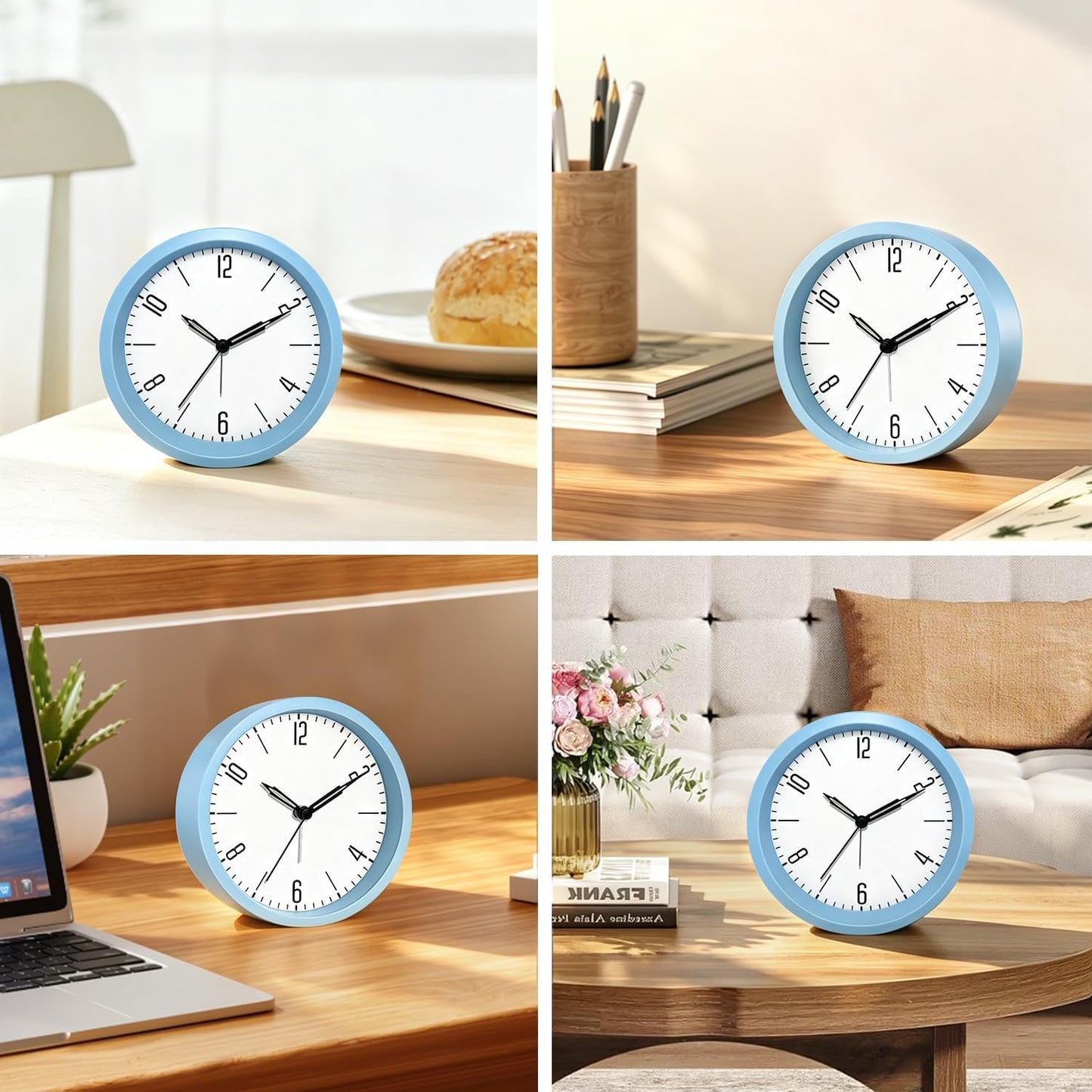 Silent Analog Loud Alarm Clock for Bedrooms, 4.5" Battery Operated Alarm Clock with Modern Round Design, Plastic Small Desk Clock for Heavy Sleepers Adults Teens Seniors College Dorms, Green