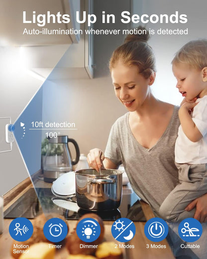 Motion Sensor Led Light Strip - Under Cabinet Lighting with Power Adapter