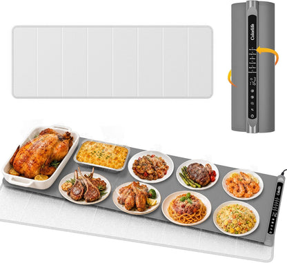 Warming Mat for Food, Electric Warming Tray with Heat-Resistant Pad-L Grey | Colorlife 6 Preset Modes, 7 Temps, 6H Timer, Child Lock, Auto-Memory, Rollable Silicone Food Warmer for Buffet, Parties