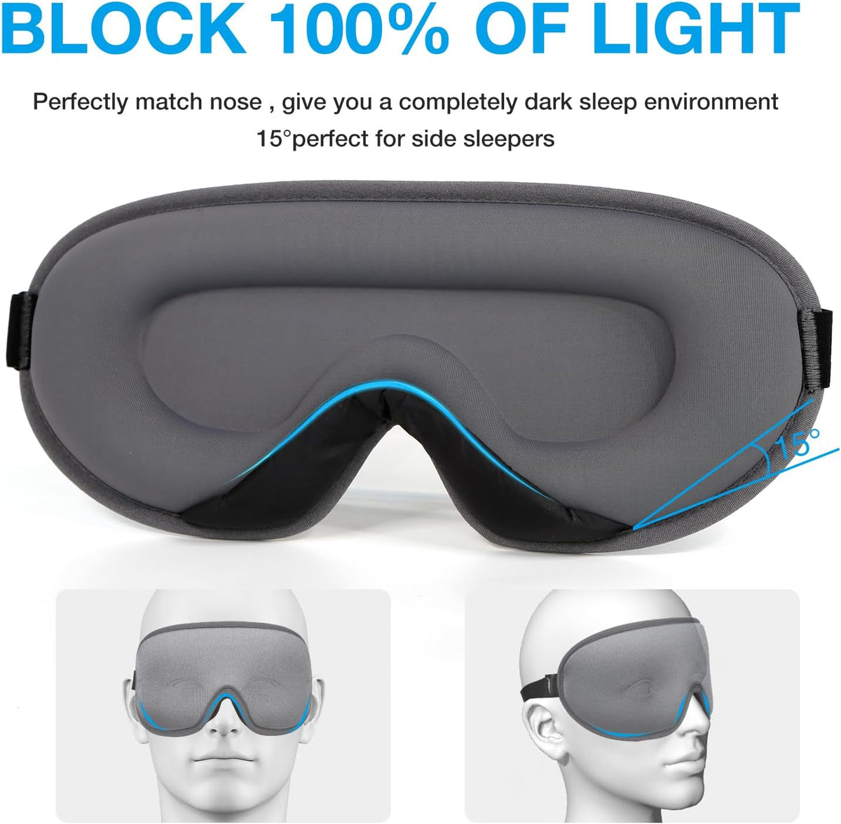 LYSIAN 3D Blackout Sleep Mask for Side Sleepers, 5 Pairs Ear Plugs, Black