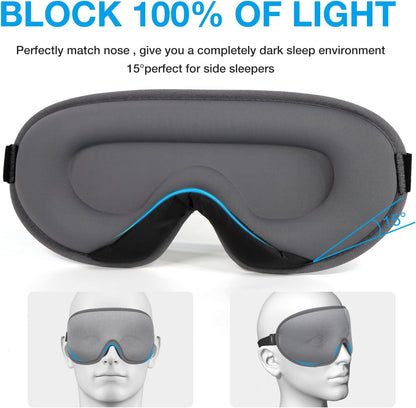 LYSIAN 3D Blackout Sleep Mask for Side Sleepers, 5 Pairs Ear Plugs, Black
