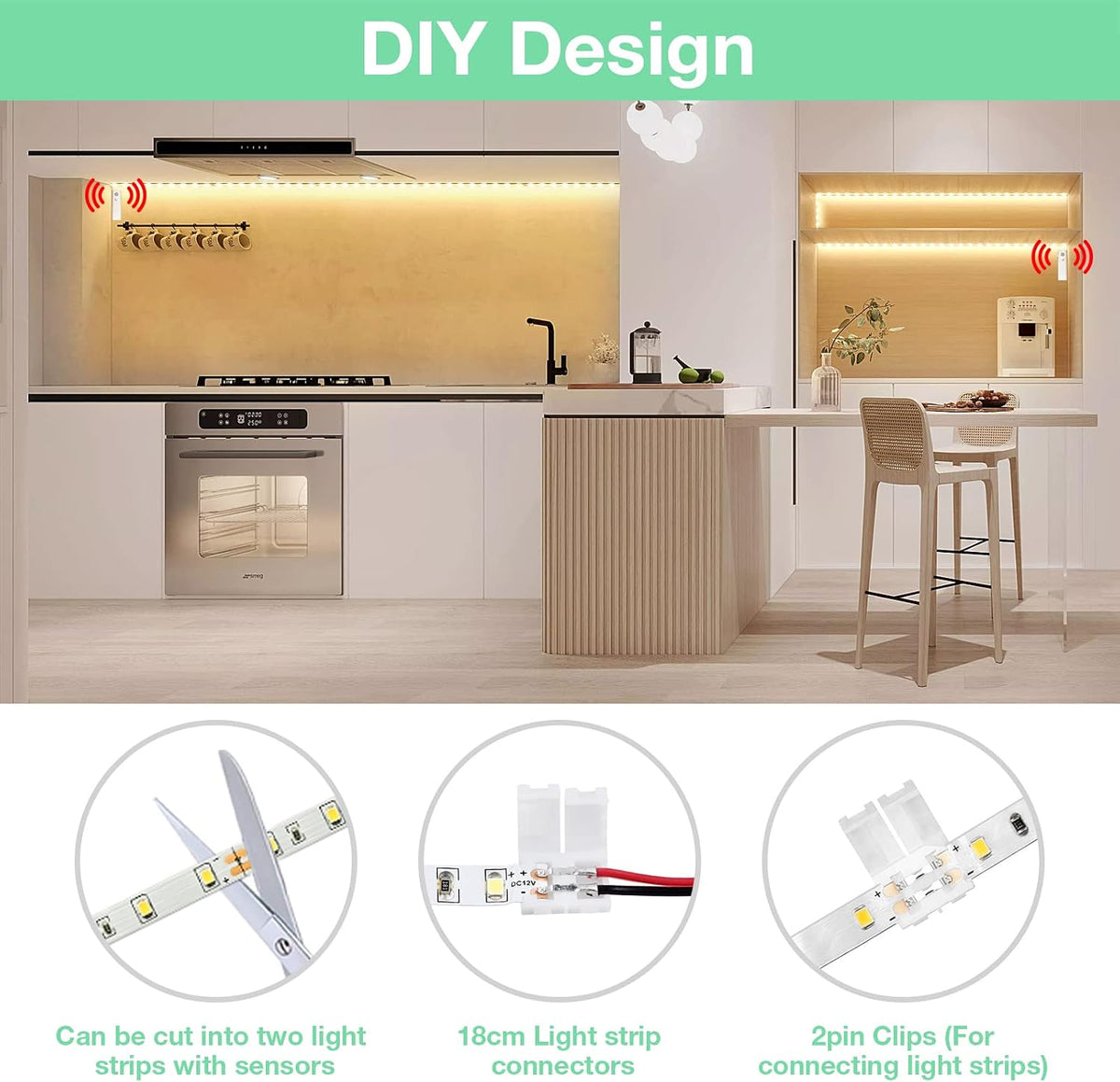 WOBANE Motion Sensor Stair Strip Lights,Rechargeable LED Closet Light,White