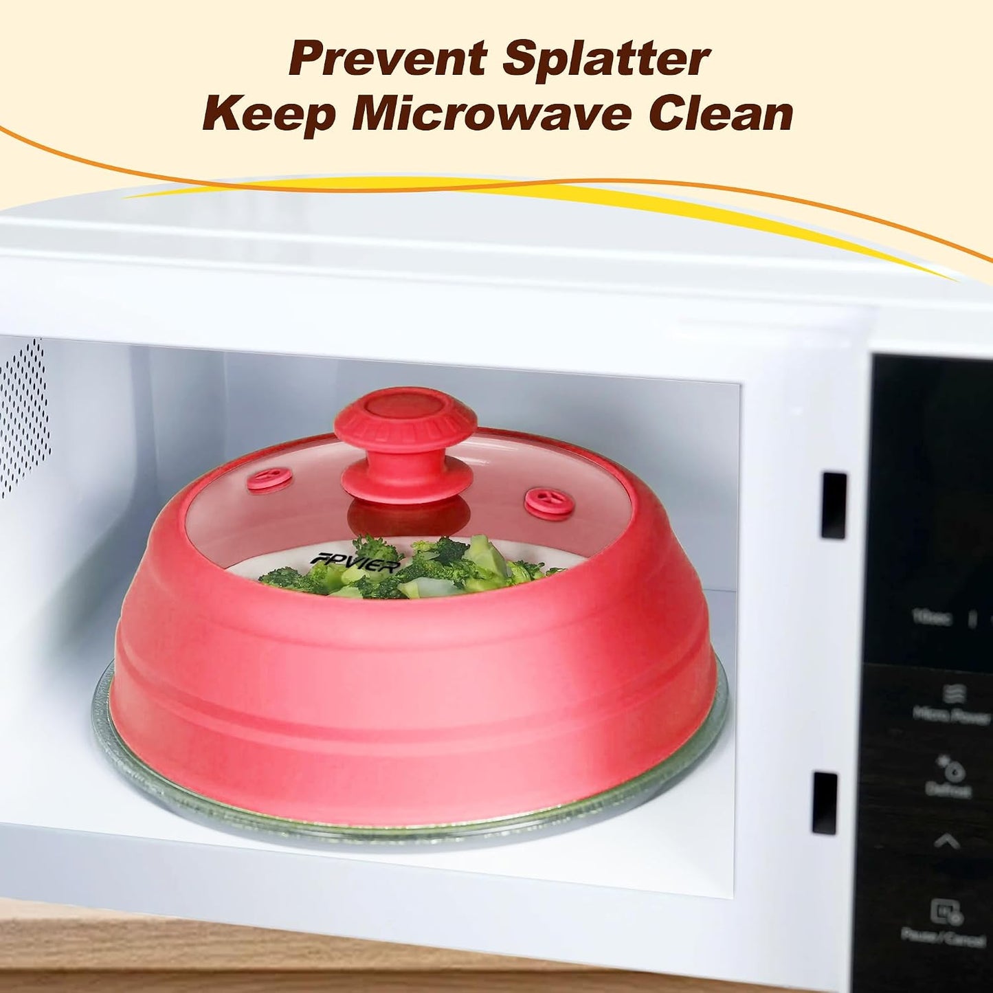 Microwave Splatter Cover, Vented Silicone & Glass Anti-Splatter Lid with Handle, Collapsible Food Plate Cover Fits 6–11 Inch Plates and Bowls (Black, 10.8inch)