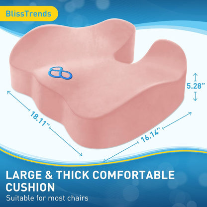 BlissTrends Memory Foam Seat Cushion for Office Chair & Car Seat, Black | 4.7in Ergonomic Tailbone & Sciatica Support with Removable Velvet Cover for Pressure Relief and Long Sitting Comfort