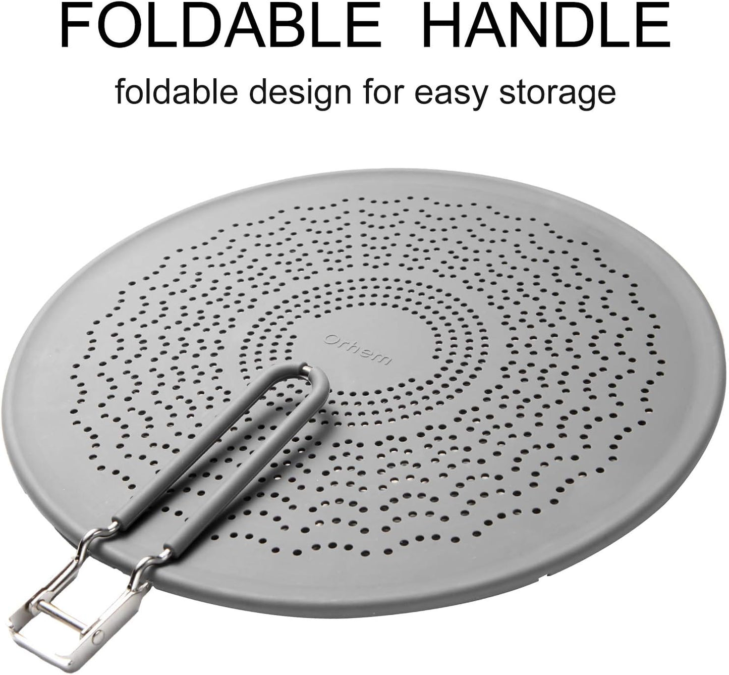 Silicone Grease Splatter Screen Pan Cover with Folding Handle, Heat Resistant Cooling Mat, Strainer, Drain Board, Oil Splash Guard for Frying Pan Cooking, 11.4 Inch