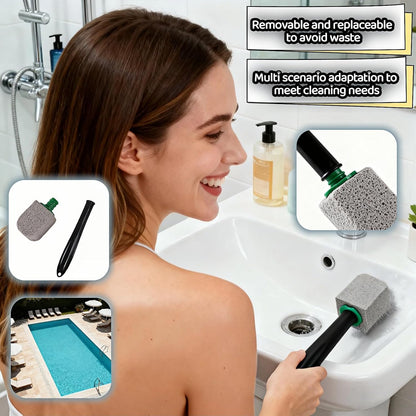 Pumice Toilet Bowl Cleaning Stone with Handle, Replaceable Heads, Natural Pumice Scrubber for Hard Water Stains, Multi-Surface Safe, 9.5 Inch, 3 Refills Included