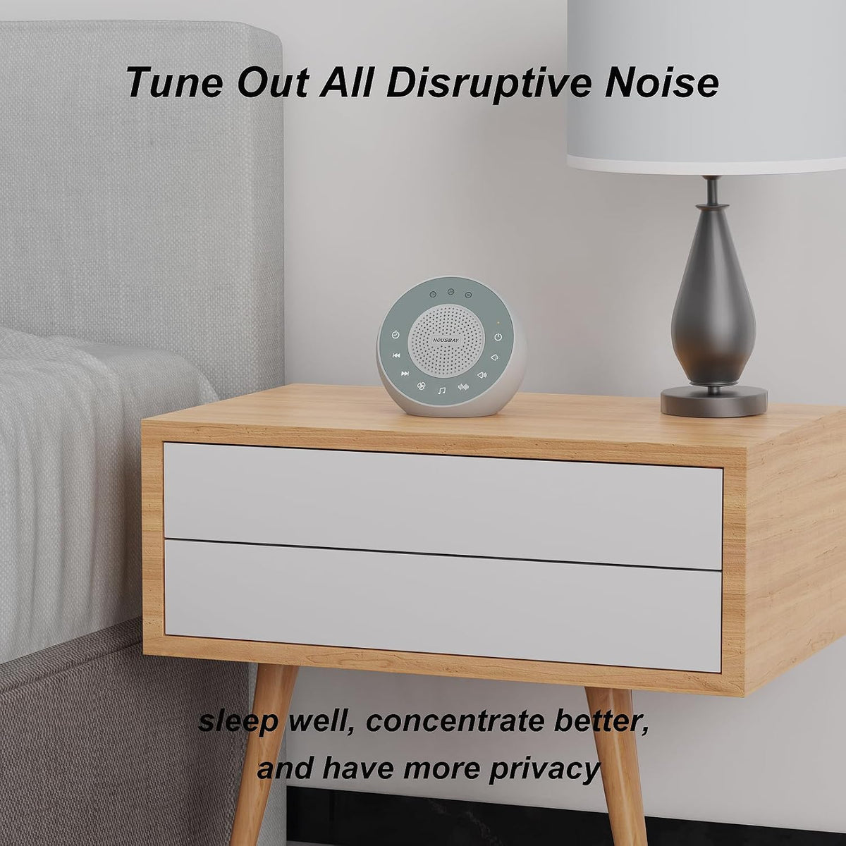 Housbay White Noise Machine with 31 Soothing Sounds, 5W Loud Stereo Sound, Auto-Off Timer, Adjustable Volume, Sleep Sound Machine for Baby, Kid, Adult -Wood Grain