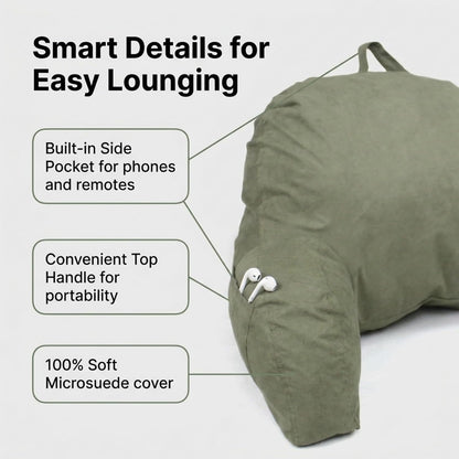 Deluxe Comfort Microsuede Bed Rest - Reading and Bedrest Lounger - Sitting Supprt Pillow - Soft But Firmly Stuffed Fiberfill - Backrest Pillow With Arms, Light Purple