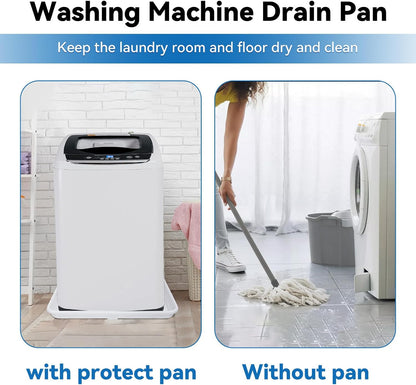 30x32inch Washing Machine Drain Pan, with Raised Edge, Black | Heavy Durable Plastic, with 1" Drain Fittings, Laundry Floor Protector, Waterproof Washing Machine Tray, Leak-Proof