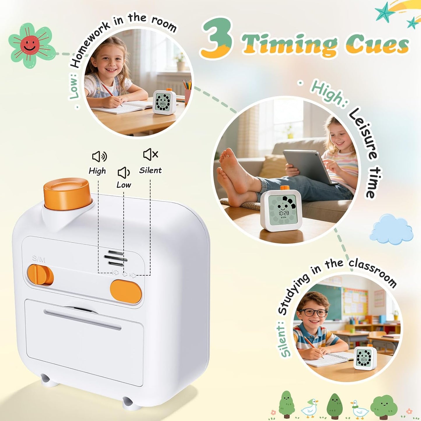 EooCoo School Supplies for Kids Visual Timer for ADHD & Autism, Digital Countdown Timer with Smiley Face-Style Visual Time Progress, Easy Time Management Tool, Classroom Learning & Home Daily Routines
