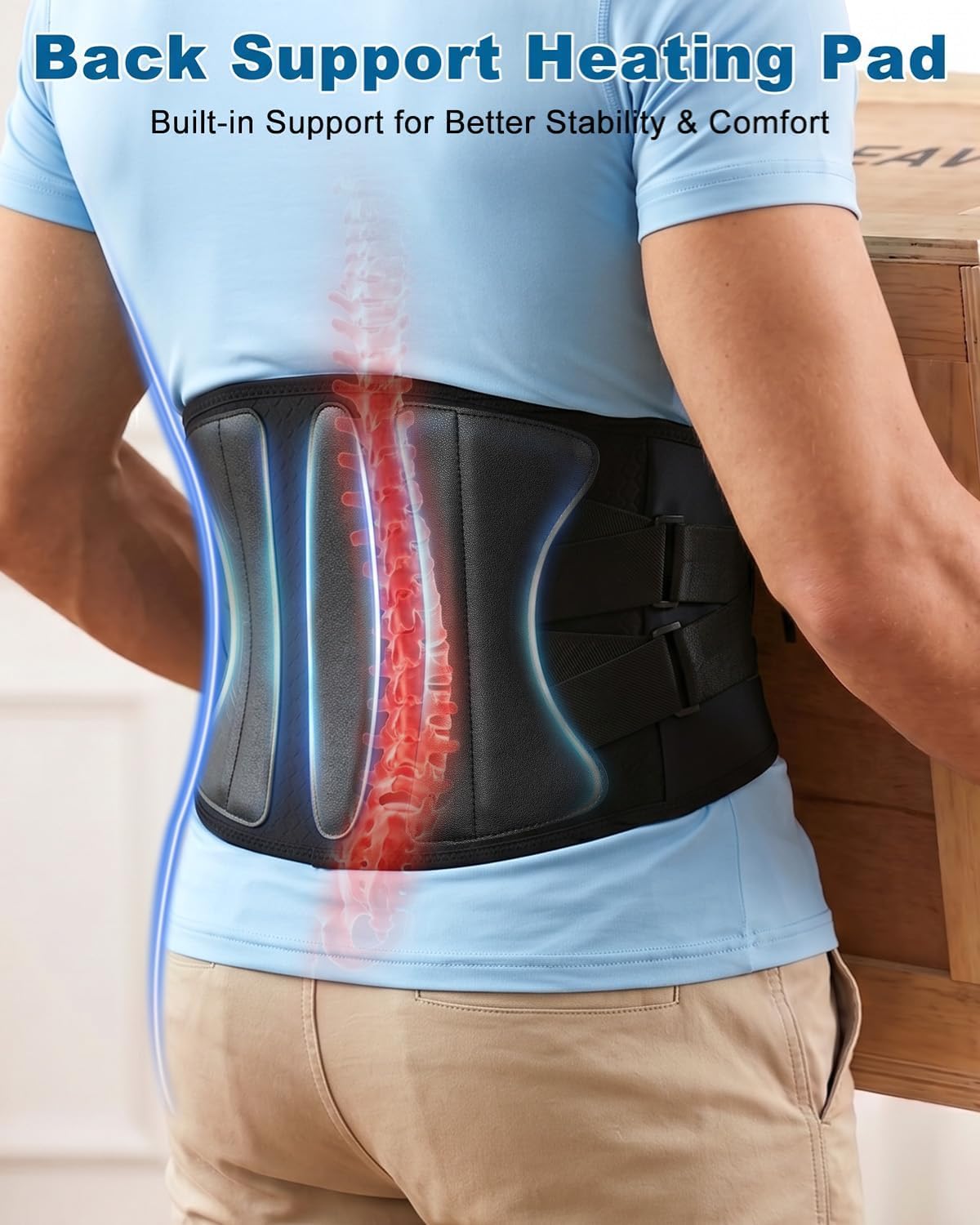 Cordless Heating Pad for Back Pain & Period Cramps, Portable Back Heating Pad Belt Heated Back Brace Rechargeable Wireless Support, 3 Heat & Auto Shut Off, Gifts for Father Dad Men Women