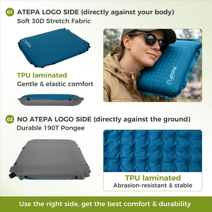 ATEPA Inflatable Seat Cushion | 2" & 2.5" foam core seat pad, Self inflating, Compact, Stadium, Airplane, Travel, Camping, Hiking, Sports events