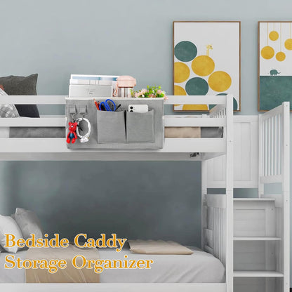 Bedside Caddy Bedside Storage Bag for Headboards/Bunk Bed | Hanging Bed Caddy with Hooks fits Bunk bed Hospital Beds Dorm Bed Rails, Essentials for Phones, Books, Remotes, Water Bottles