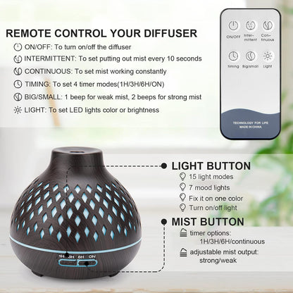 SPLITSKY 400ml Aromatherapy Diffuser with 6 Essential Oils and Timer | Quiet ultrasonic diffuser with 7-color LED lighting, timer options and waterless auto shut-off for bedrooms and offices.