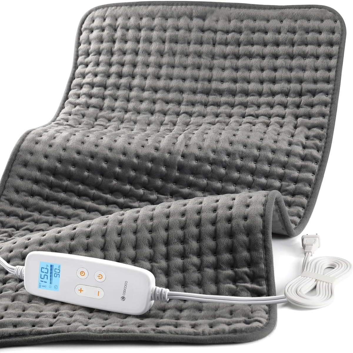 CooCoCo FSA Eligible 17 x 33 in Large Heating Pad, Foot Warmer, Black | HSA Approved, Back Heat Pad, Machine Washable, 10 ft Cord, 6 Heat Settings, Auto-Off