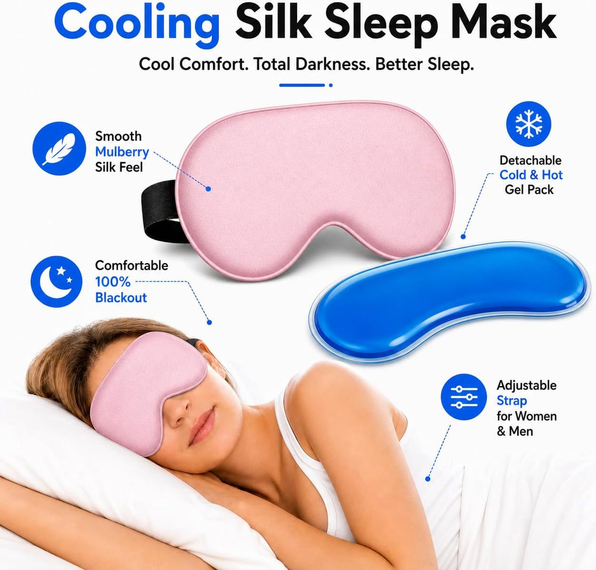 Cooling Sleep Mask with Mulberry Silk Surface & Removable Gel Pack