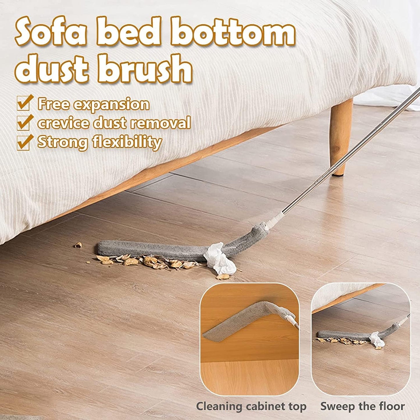 Retractable Gap Dust Cleaner, Under Refrigerator/Sofa Cleaning Tool, Microfiber Gap Duster, Suitable for Underneath Cleaning of Furniture, Fridges, Couch, Bed (25-55 Inch)