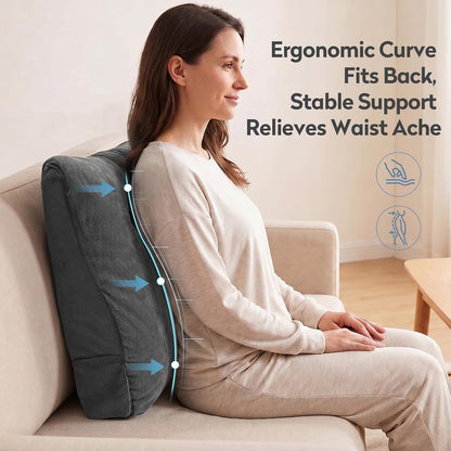Couch Back Cushion, Shredded Foam Lumbar Support Pillow with Side Pocket
