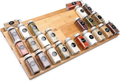 Bamboo Spice Drawer Organizer, 4 Tier Expandable From 13" to 26"