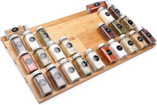 Bamboo Spice Drawer Organizer, 4 Tier Expandable From 13" to 26"