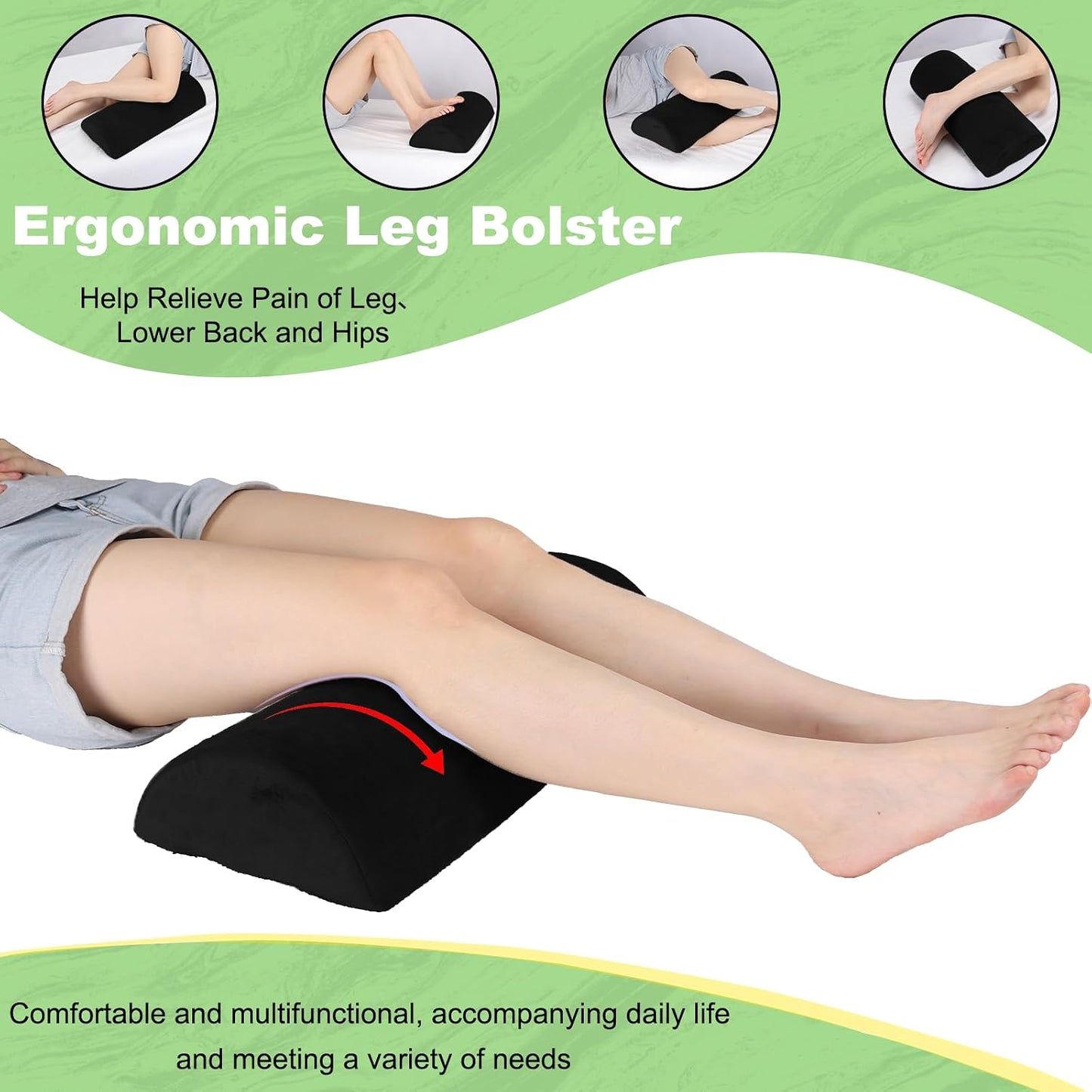Recliner Foot Pillow, High-Resilience Foam Half-Moon Pillow for Sleeping | Soft and supportive for sleeping or reclining; supports legs, head, back and lumbar area while reducing heel pressure