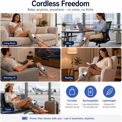 Cordless Leg Massager with Air Compression & Kneading, Rechargeable Calf Massager Wrap for Relaxation, Muscle Comfort & Everyday Recovery, Adjustable Fit, Single Leg