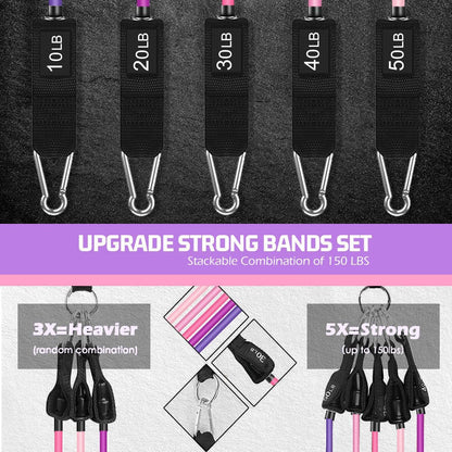 VElCK Resistance Bands Set with Handles for Exercise, Workout and Home Gym | 100% Natural Latex, 10-150LBS, Versatile for Yoga, Pilates, Strength, Home Gym